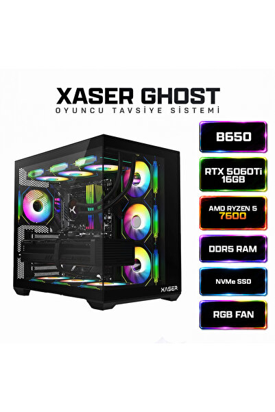 XASER Ghost X210 Ryzen 5 7600 32GB Ram 1TB M.2 NVMe SSD 16GB RTX5060Ti Sıvı S...