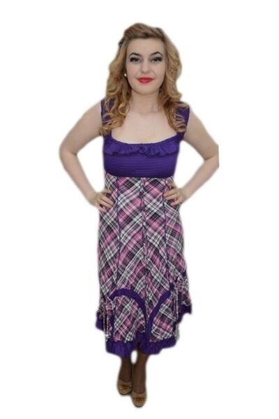OEM Rochie rafinata midi, cu design de carouri in nuante de mov