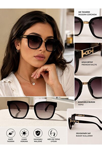 Shopping Takı Premium Uv400 Siyah Soft Kare Güneş Gözlüğü Kadın