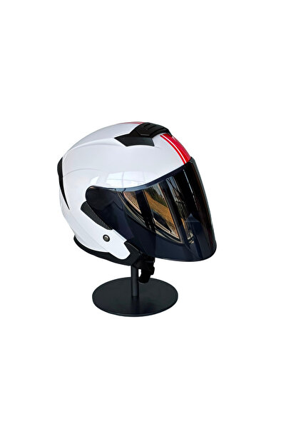 Genel Markalar 526 White/Y2Red Güneş Gözlüklü Yarım Motosiklet Kaskı (Smoke V...