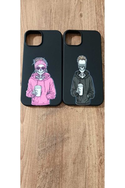 Newon İPHONE 13/14 KURUKAFA/İSKELET BASKILI ÇİFT KILIFI(2 ADET KILIF)