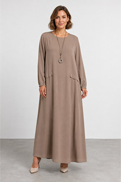bihan store Cowl Neck Flowy Maxi Dress with Flap Pocket Detail Y26-26197-Beige