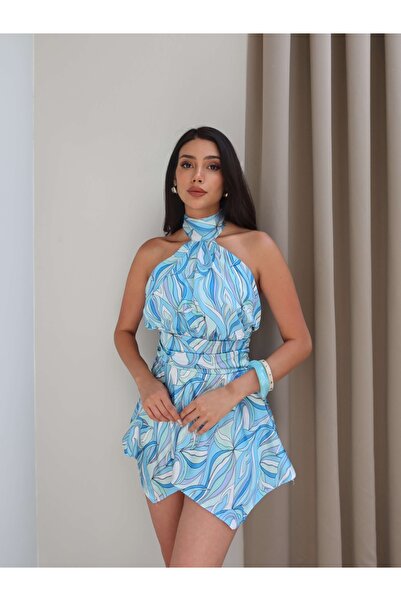 ESRAHELVACI Patterned Neck Tie Mini Dress