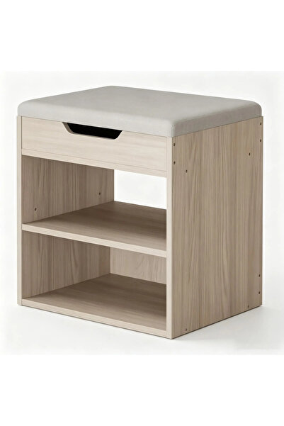 Arabest Light Oak Small Shoe Storage Bench with Grey Cushioned Seat, 2-Tier O...