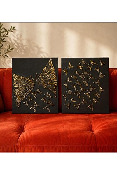 DOKU SANAT EVİ 3 BOYUTLU ALÇI KELEBEK DOKULU TABLO