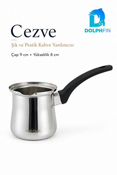 DolphFin Steel Turkish Coffee Pot 9 cm Black Coffee Brewing Pot with Ergonomi...