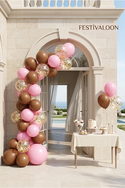 FESTİVALOON Set of 20 Brown Pink Gold Confetti Transparent Balloons 11 Inch Birthday Party Decoration