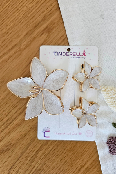Cinderella Set of 3 Pearlescent White Lily Flower Luxury Women's Metal Hair C...