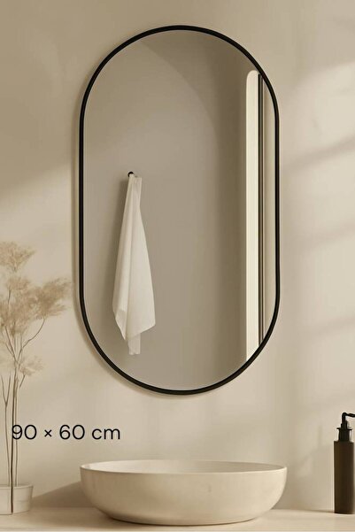 bity thok Oval Wall Mirror with Black Frame 90 X 60 cm