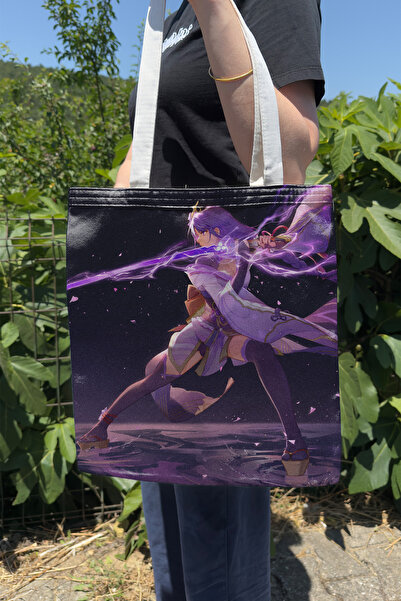 ZipZap Raiden Genshin Impact V5 Double Sided Canvas Print Tote Bag Anime Bag