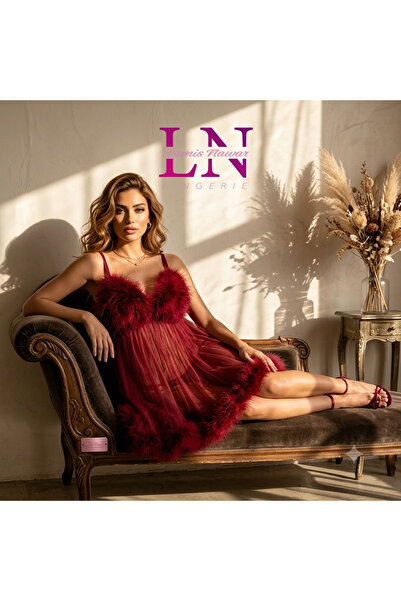 Lamis Nawar Code 613 Feather Trimmed Mesh Tulle Babydoll Lingerie Dress with ...