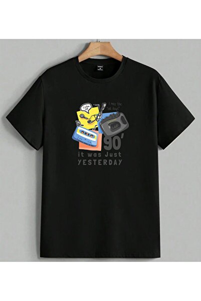 ELFERA Retro Cassette Nostalgic S Music Printed Unisex Oversize T-Shirt Black
