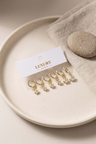 Inure Jewelry Star Zircon Stone Gold Color Brass Set Earrings