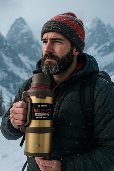 NEVVALİFE (Nevvalife Model 3.6 Liter Gold) Vacuum Stainless Steel Gold Color Thermos 3.6 Liter 48 Hours Hot and Cold Guaranteed Mountaineering and Camping Thermos Family Size Large Thermos