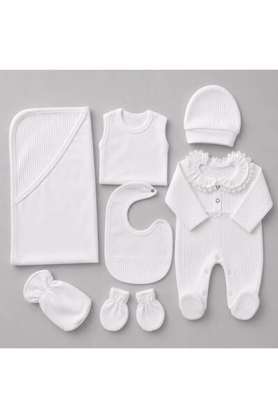 Baby day طقم ملابس حديثي الولادة الفاخر باللون الأبيض (7 قطع)