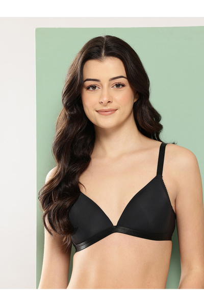 Leading Lady By Styli Black Solid Lightly Padded Non Wired Plunge Bra