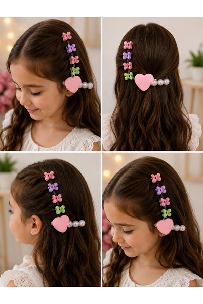 Bymiel Girl's Pastel Mini Hair Clips with Buckle and Cream Heart Figured Pear...