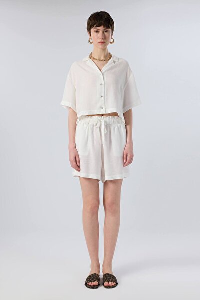 İpekçi Otantik Botanica Shade Textured Tencel Shirt White
