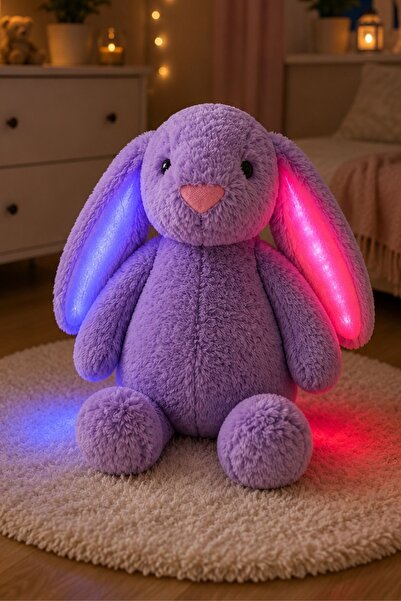 STORE24 LED Işıklı Papyonlu Uzun Kulak Bunny Peluş Tavşan 65 cm | Yumuşacık Uyku Arkadaşı