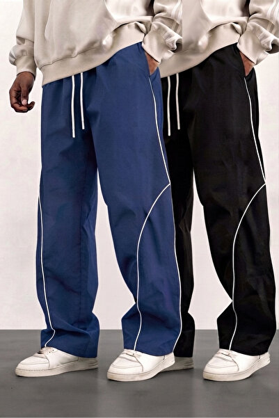 SERABLANKA 2-Piece Men's Oversized Sweatpants with Piping Detail, Loose Fit, ...