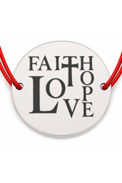 Simoshop Brățară argint 925 cu bănuț Faith Love Hope, șnur reglabil — cadou c...