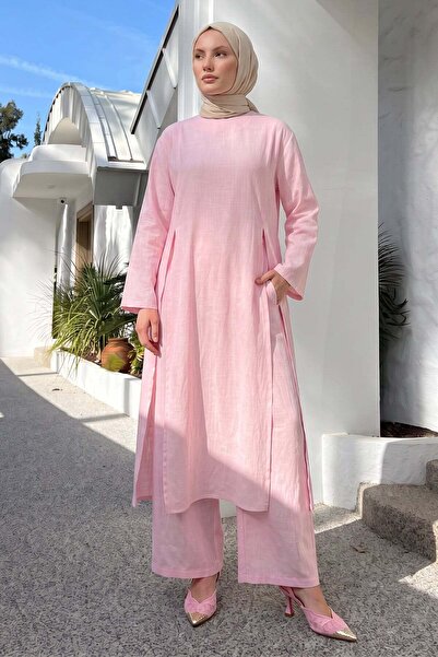 Salih Çelebi Linen Double Set Y0155 - Light Pink