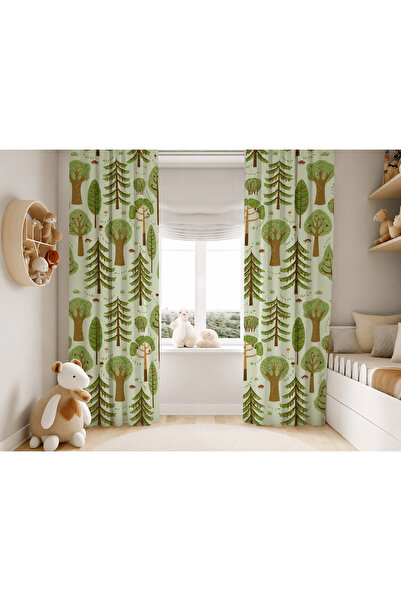 PROMISEBACKDROP2 Perdele pentru clasă cu cornișă, perdea tematică cu pădure v...