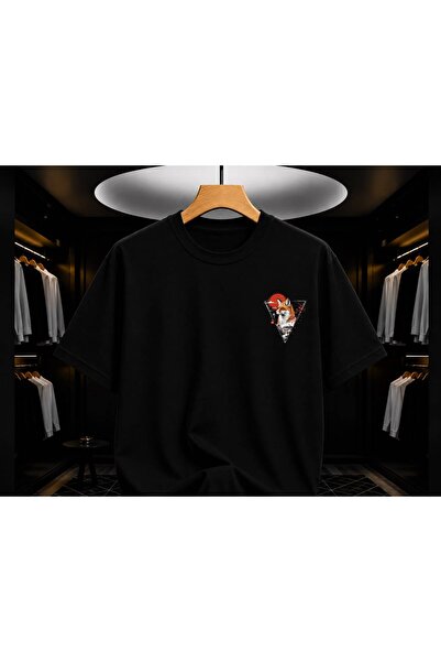 EYMORA Black Fox Minimal Printed Unisex T-Shirt – Left Chest Geometric Fox De...