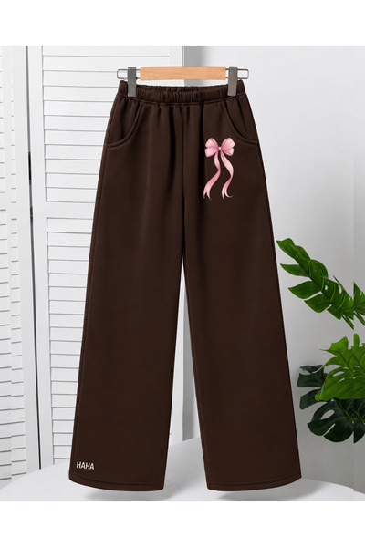 haha Girls' Wide Leg Sweatpants with Bow Print