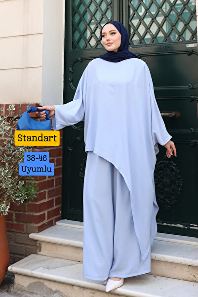 Mogi Butik طقم نسائي من قماش ليندا غير متماثل واسع الأرجل وفضفاض، طقم حجاب كب...