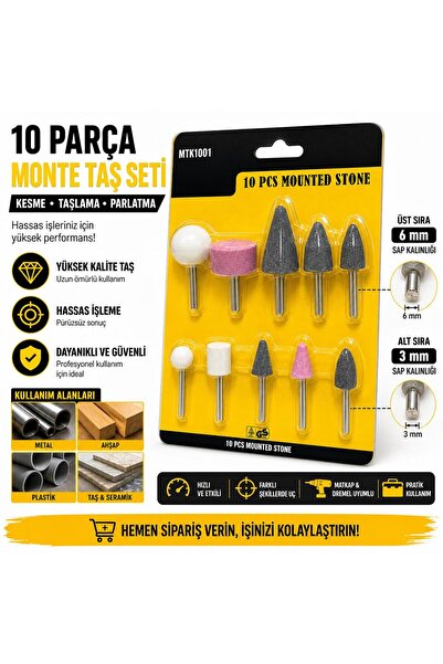 REKOTOOLS -10 Parça Mini Taşlama ve Polisaj Taşı Seti – 3 mm ve 6 mm Sap Uyumlu