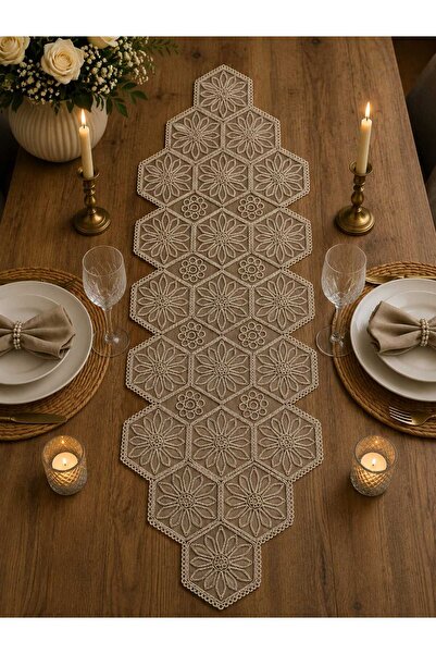 Lena Maison Çark Mink Lace Runner/Table-Console Cover