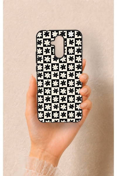 Vip Case Huawei Mate 20 Lite Uyumlu Çiçek Motifli Dama Desenli Silikon Kılıf