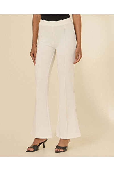 REDTAG Women Cream Plain Flared Leggings