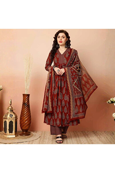 MYSMAR Raddish Maroon Rayon Salwar Suit - ALV2010 | Raddish Maroon-Size:XL-42...