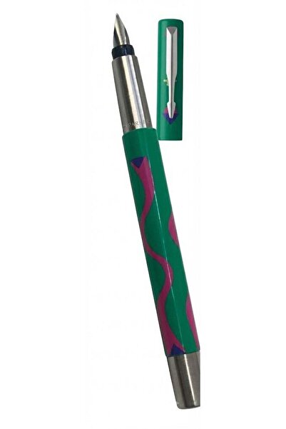 Parker قلم حبر فيكتور أخضر مع نقوش فيروزية ووردية - إصدار خاص مع علبة هدايا