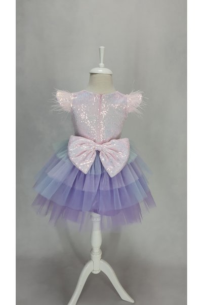 Kidstore Girl's Hologram Sequined Pink Dreamy Tulle Unicorn-Mermaid Dress
