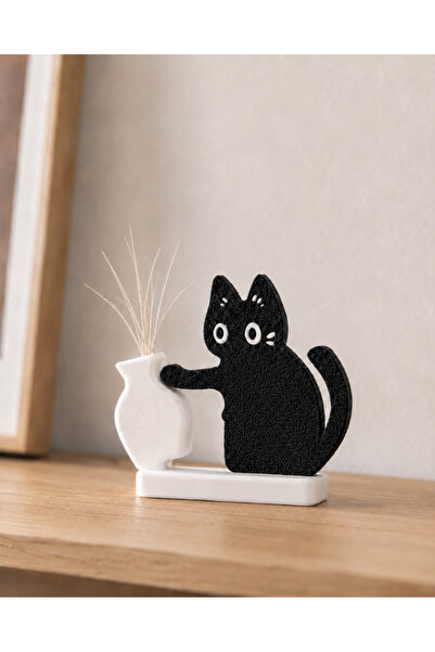 vixus Decorative Cat Whisker Holder, Cat and Vase Design, Black and White