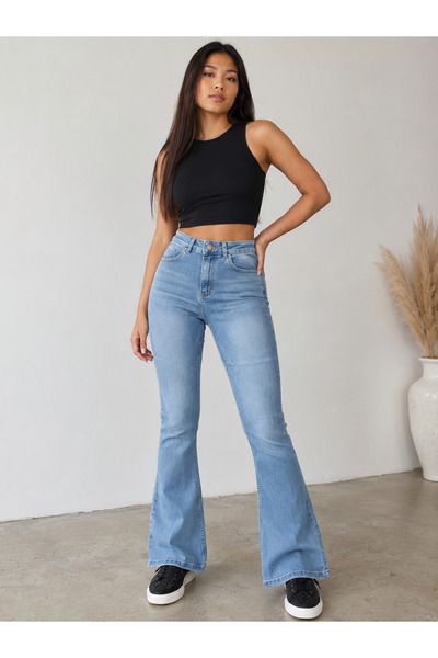 bluemarlin Ice-Processed Pre-Processed Lycra Full Fit Denim Spanish Flare Jeans Pants