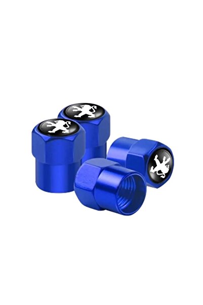 GARDENAUTO غطاء ألومنيوم بشعار بيجو 4 قطع (خلفية سوداء-أزرق)