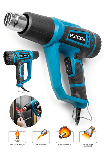 STEİNER 2000 Watt 2 Kademeli 4 Başlıklı Sıcak Hava Tabancası Mavi
