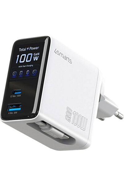4smarts Φορτιστής GaN με θύρα USB-A και θύρα USB-C και καλώδιο USB-C, Παροχή ...