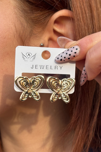TAKIPORT Gold Color Butterfly Figured Women's Earrings