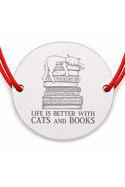 Simoshop Brățară argint 925 Cats and Books, șnur reglabil — cadou cititoare