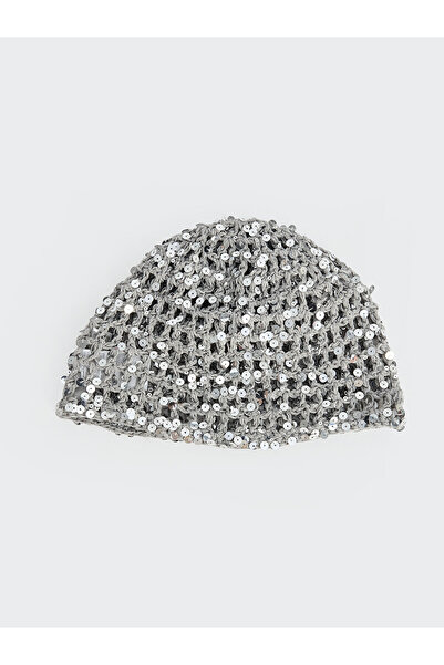 LC Waikiki Nevavm Farkıyla Lcw Accessories Gray Sequined Women's Beret