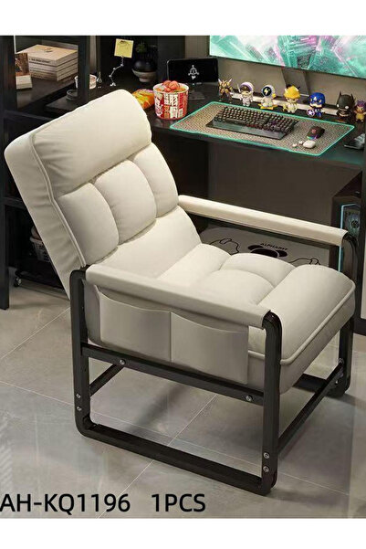 Generic This is a black steel frame relax chair with beige cushions, designed...