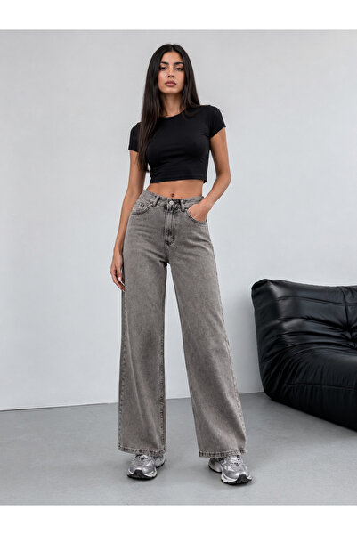 BLUE MARLIN Draped Coffee Snow Washed Palazzo Jeans/Denim Wide Leg Pants