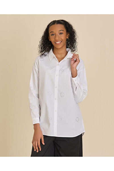 REDTAG Senior Girls Ivory Embellished Shirt