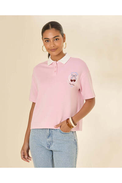 REDTAG Women Pink Modal Polo T-Shirt
