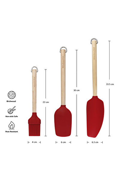 Kitchenaid Birch Wood 3-Piece Baking Set – Heat Resistant Non-stick Safe Sili...